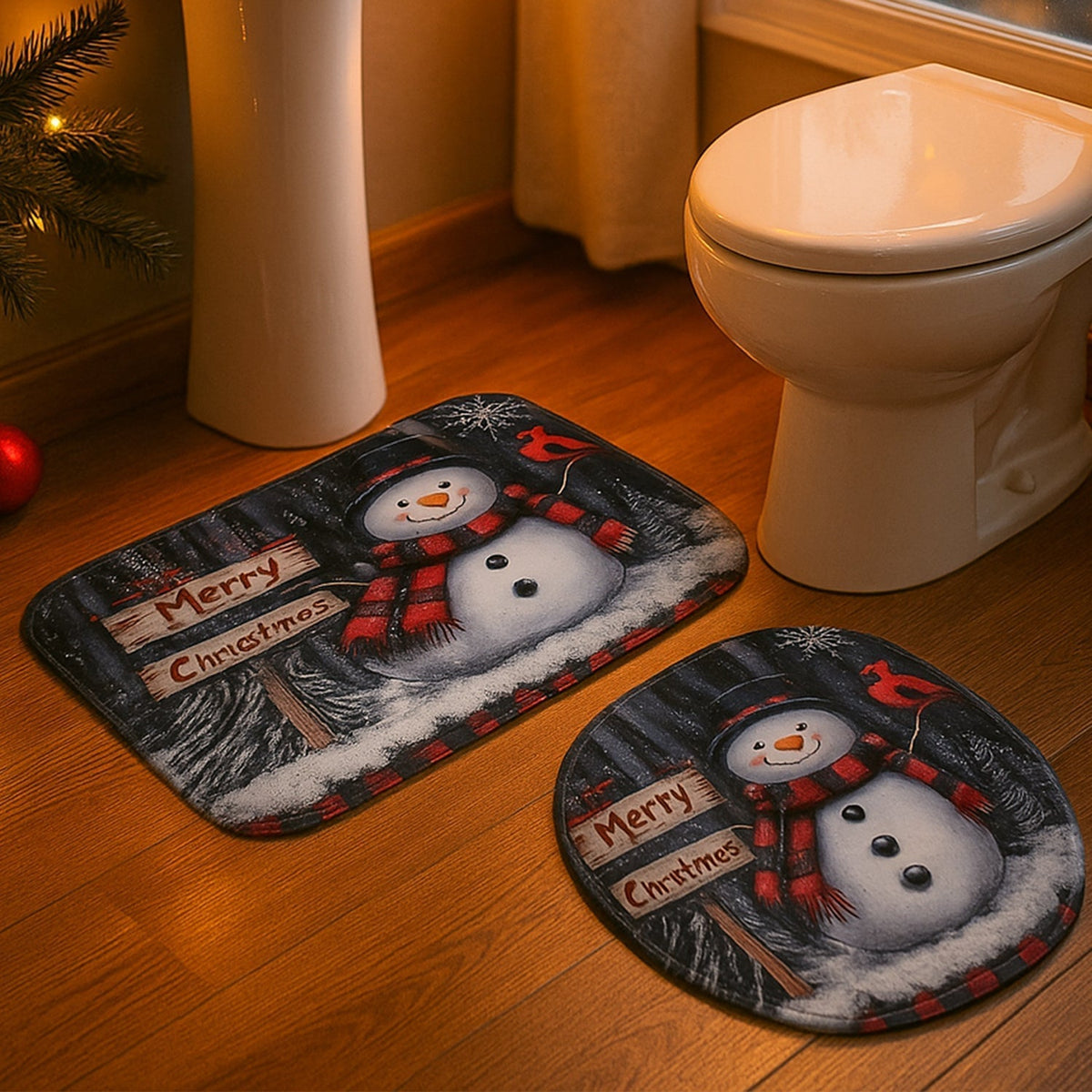3 in 1 Christmas-Themed Bathroom Mat - (1 Set)