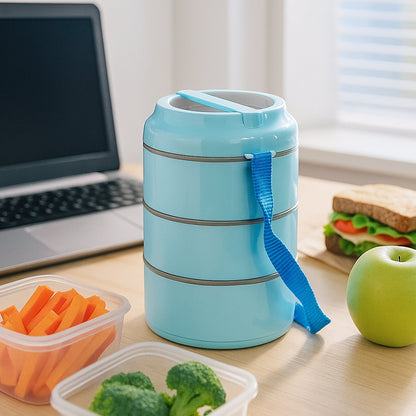 3 Layer Insulated Lunch Box Set with Handle & Strap - (Set)