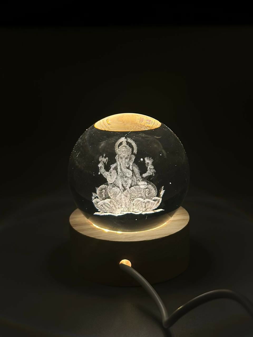 3D Crystal Ganesha Creative Engraved Crystal Ball Night Light Ganesh Ganesha